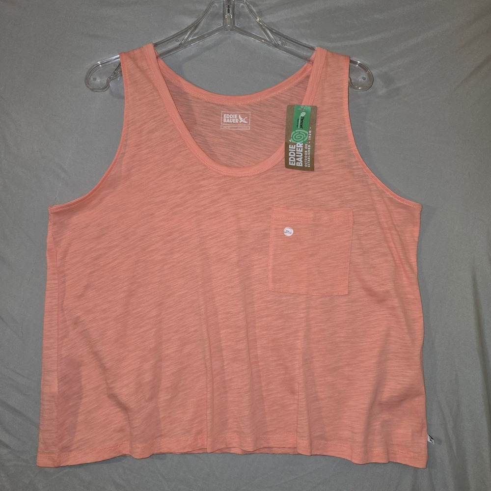 Eddie Bauer Gatecheck Pocket Tank XL Women Pink Grapefruit Slub Knit 4465 NEW